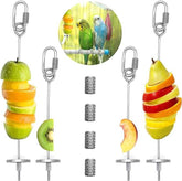 KUTKUT 4Pcs Bird Feeder for Cage, Bird Foraging Toy, Stainless Steel Bird Food Holder, Small Animal Fruit Vegetable Stick Skewer, Hanging Food Feeding Treating Tool for Parrots Cockatoo Cockatiel Cage